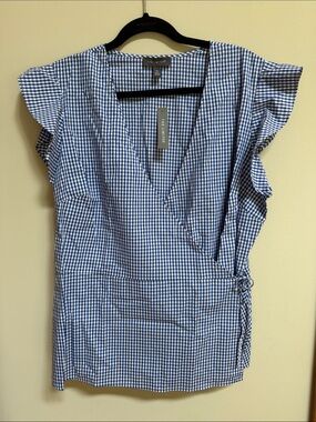The Limited Gingham Wrap Tie Blouse NWT